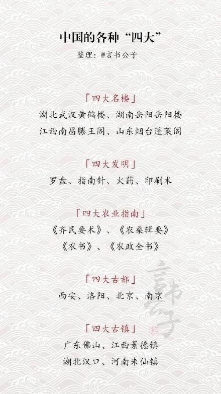 中国各种“四大”，基本的文学常识，可以了解一下