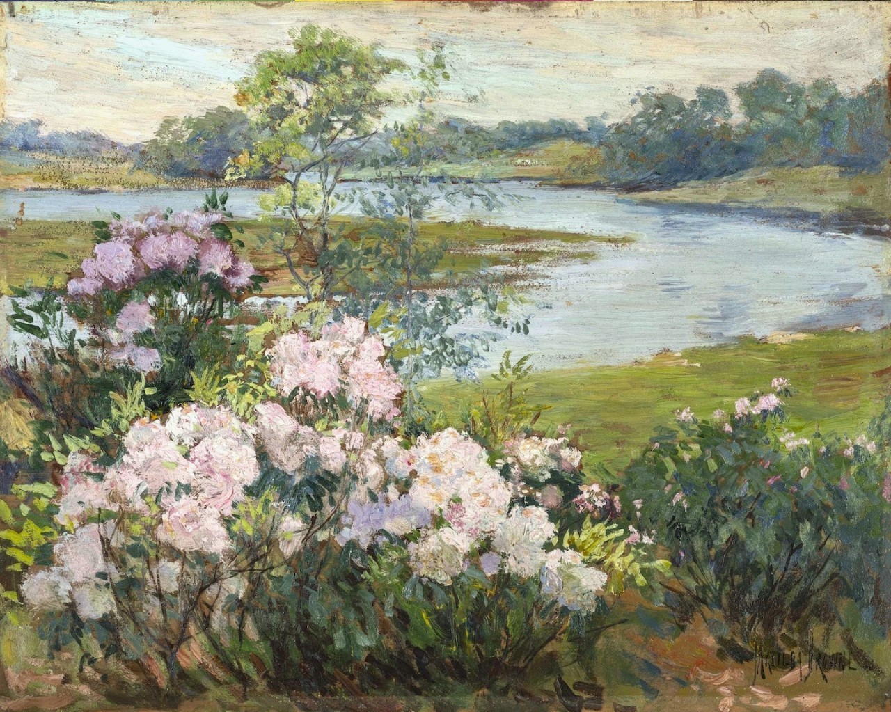 河边盛开的花朵，1907年，美国画家Matilda Browne 