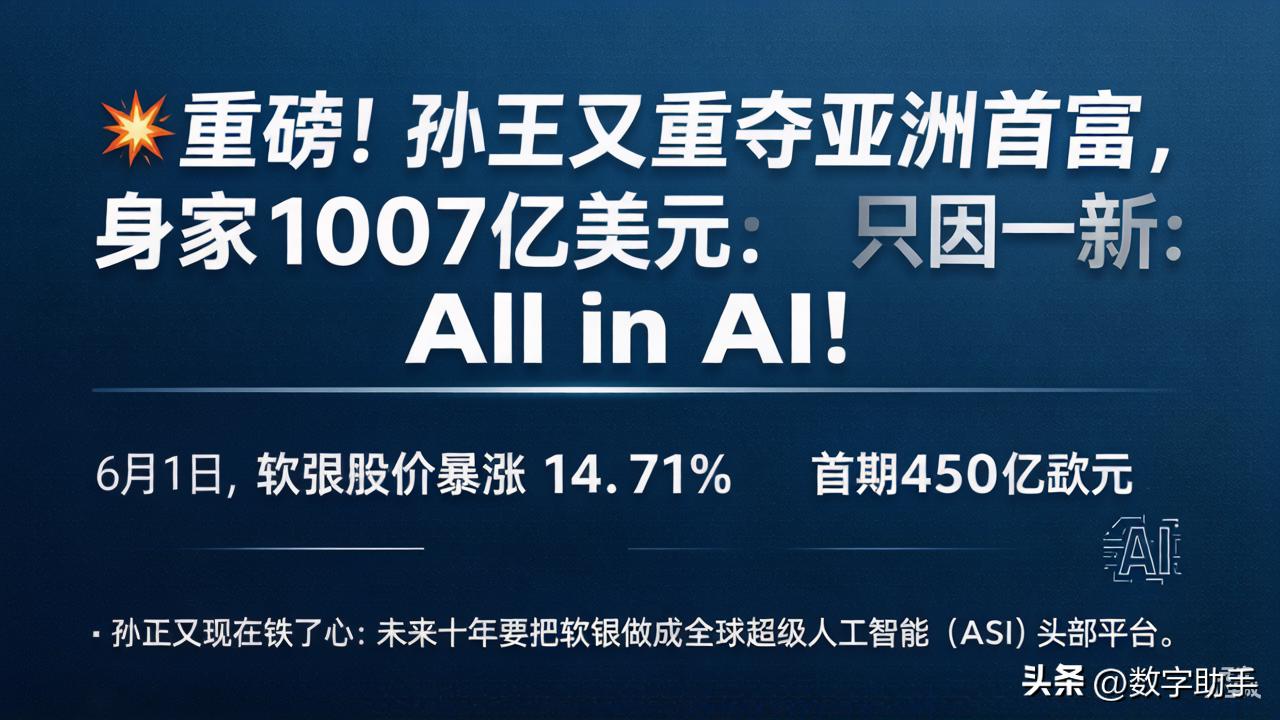 💥重磅！孙正义重夺亚洲首富，身家1007亿美元！只因一件事：All in AI