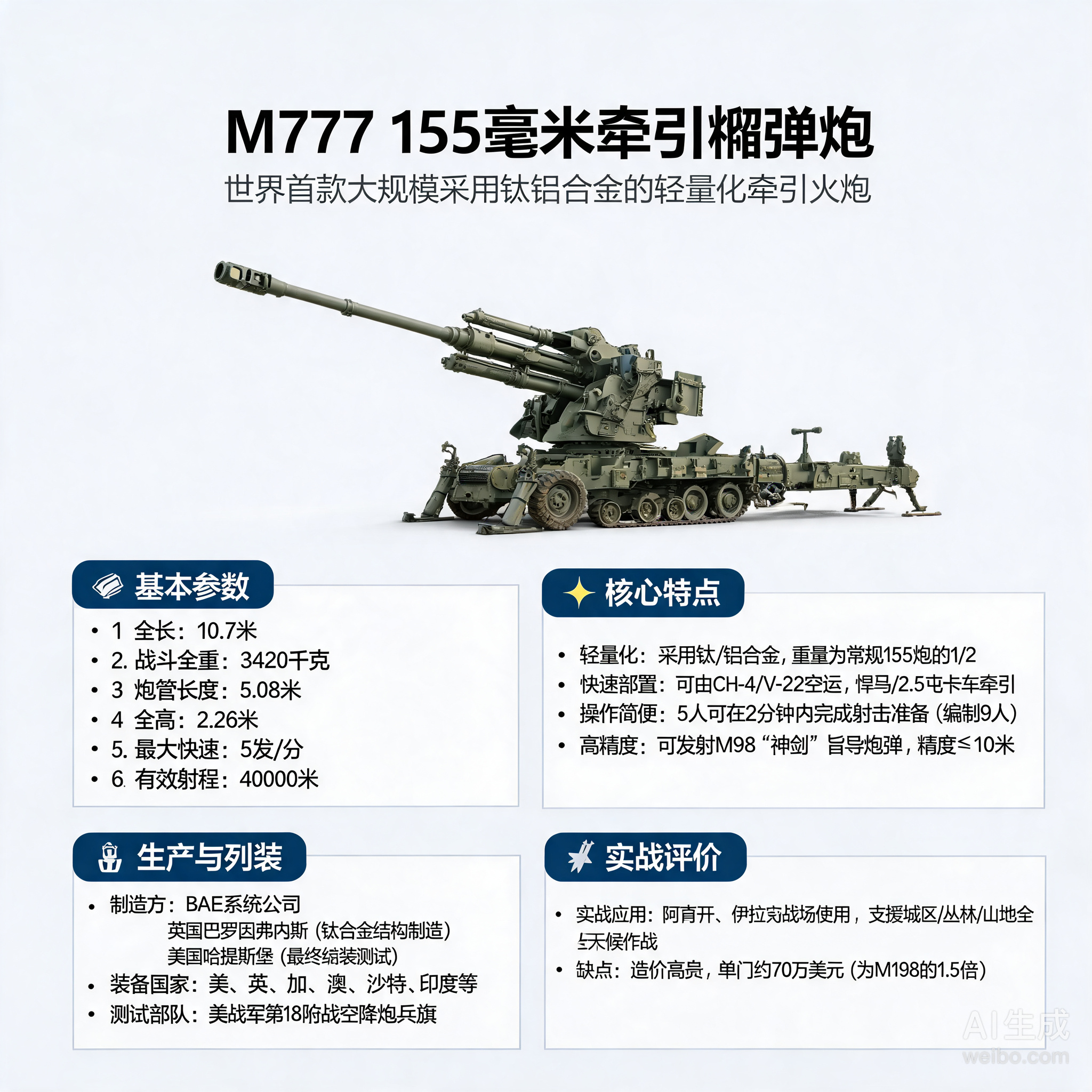 军事ai新视野 M777牵引榴弹炮M777牵引榴弹炮是英国于21世纪初研制的15