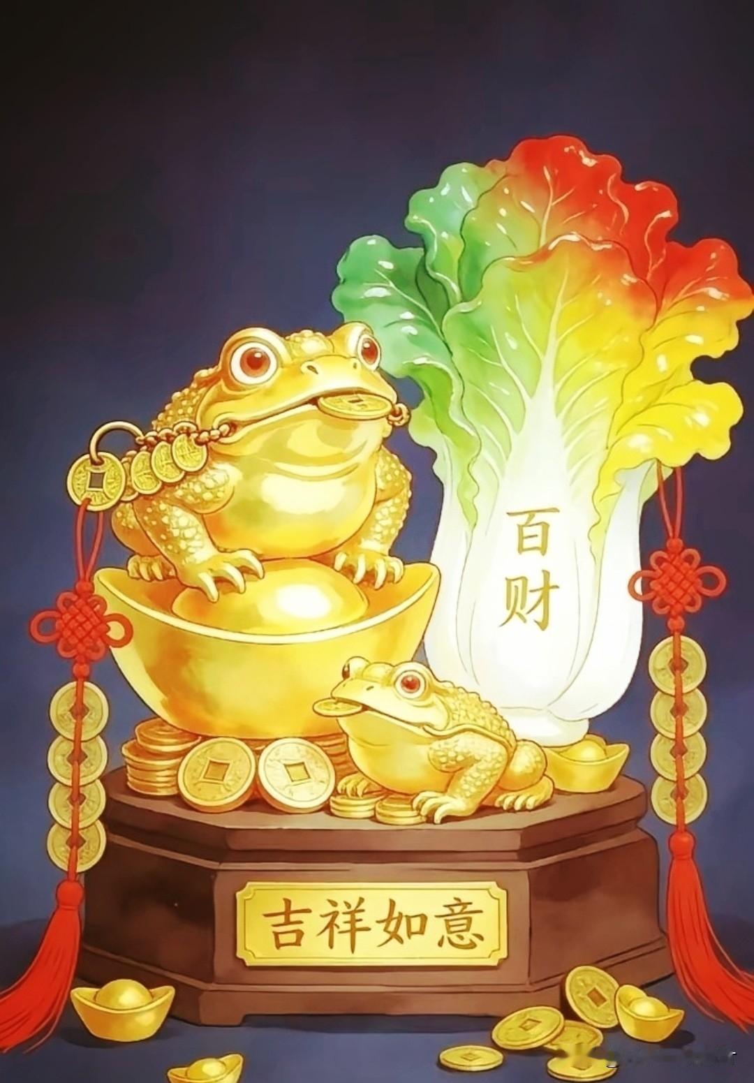 金蟾献瑞气，白菜聚横财。