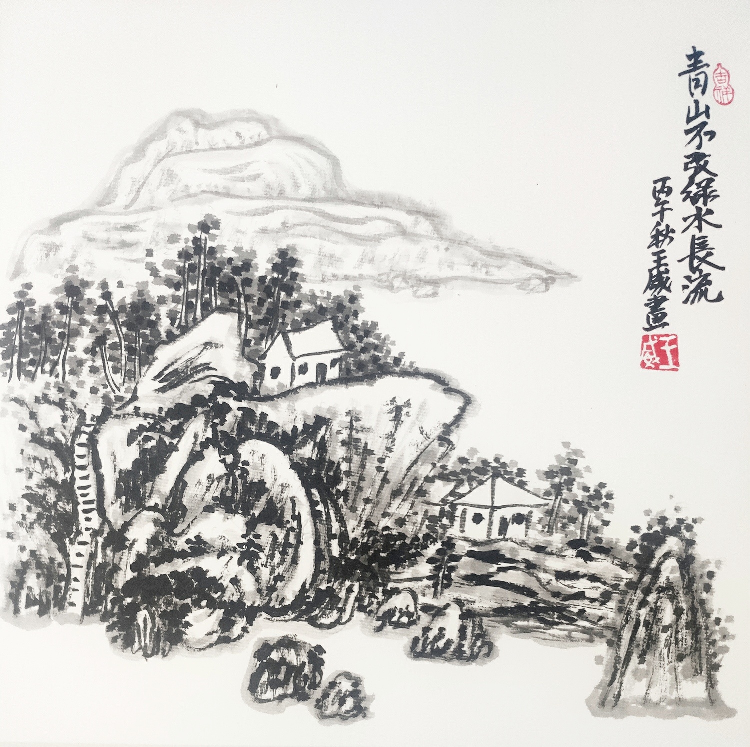 小画，青山不改，绿水长流。新城事遇见艺术