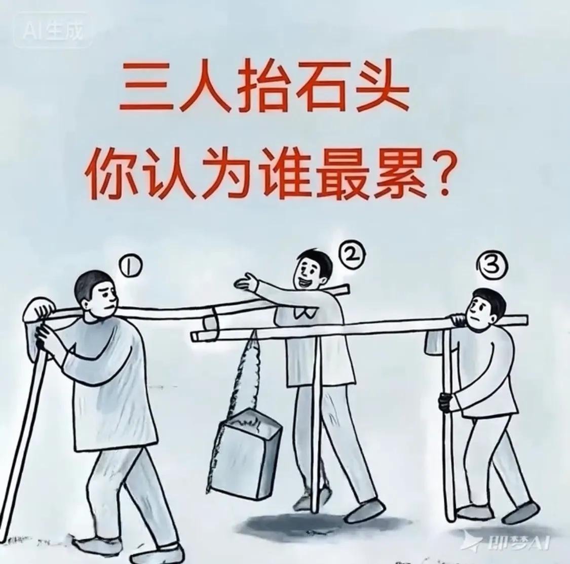活动一下你的大脑吧，看看谁能猜得对。
下图⬇️

问题来了，三个人一起抬了一块大
