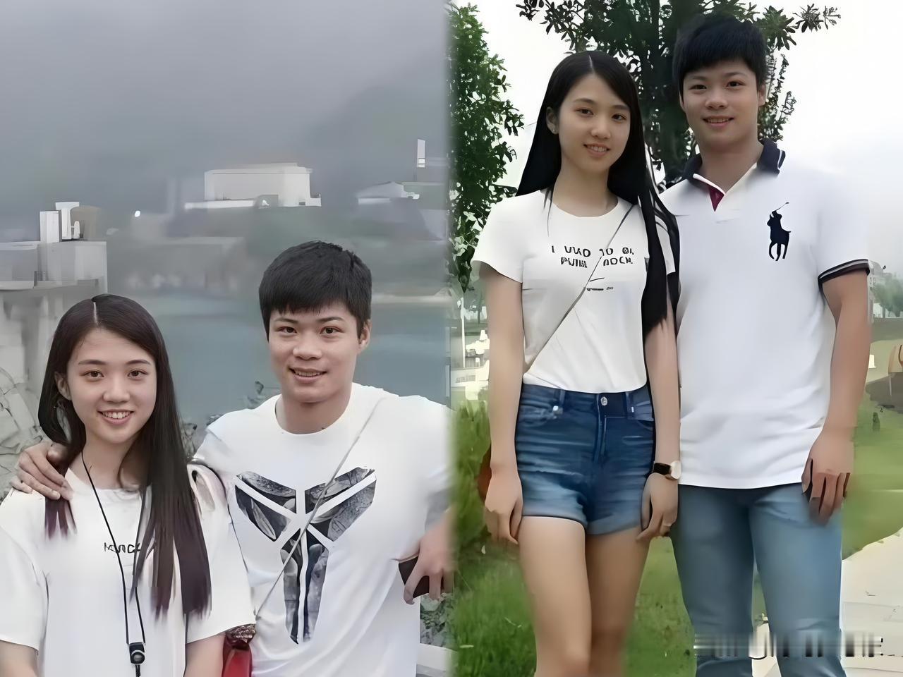 苏炳添与妻子年轻时的样子，青梅竹马的爱情，成为了有名的模范夫妻。

照片里两人满
