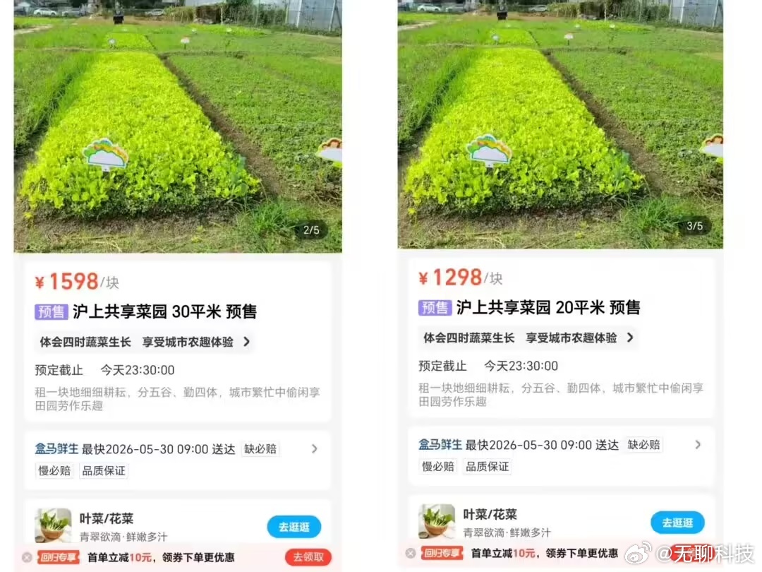 【盒马 App 可下单租地种菜】近日，盒马 App 在上海上线了两款规格的“沪上