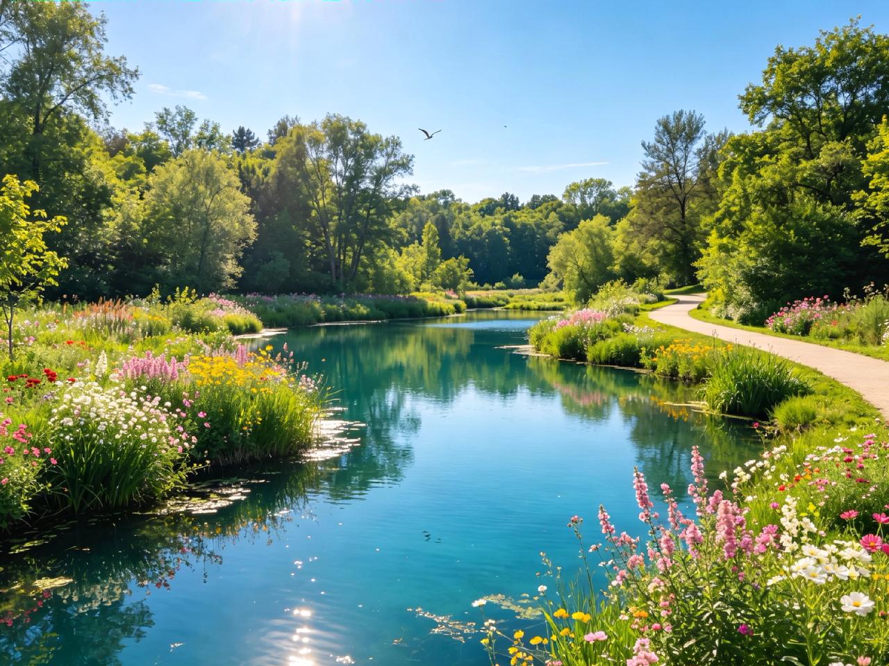 你有哪些春日踏青好去处春日里去城郊湿地公园踏青再合适不过，湖水澄澈清亮，两岸繁花