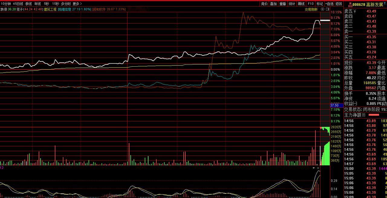 午后华为算力概念集体异动，大多数都是在13：46分出现大单拉升，唯独高新发展（0