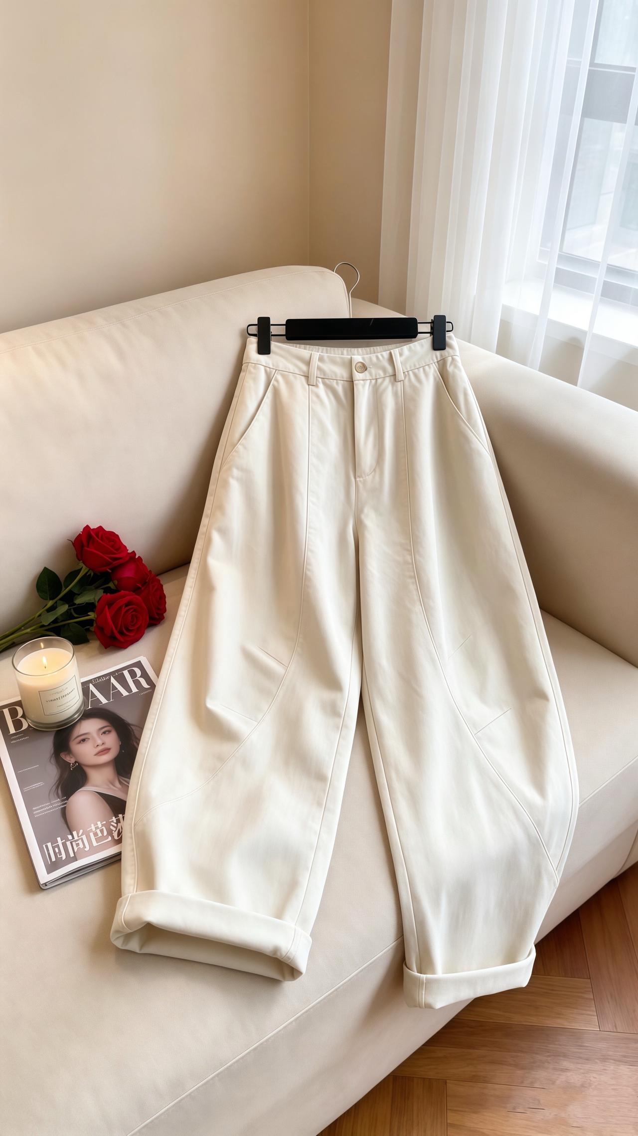 高腰阔腿裤显瘦又显高 休闲弯刀裤 休闲百搭