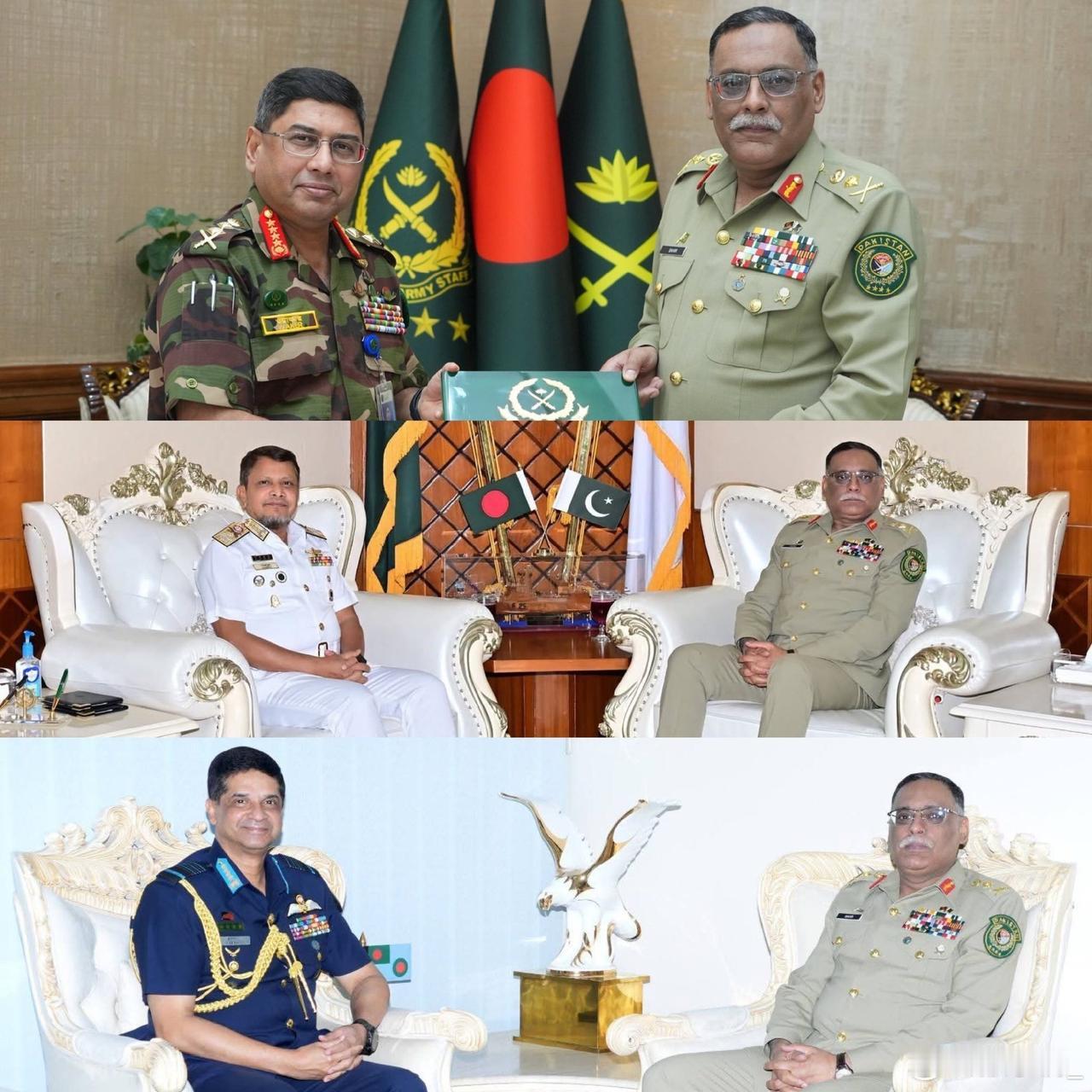 巴基斯坦参谋长联席会议主席米尔扎到访孟加拉国，分别与孟加拉国陆、海、空军参谋长会