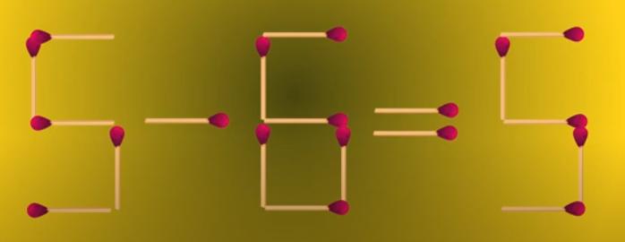 图中是火柴棒组成的等式“5 - 6 = 5” ，此等式不成立。现挑战：仅移动1根