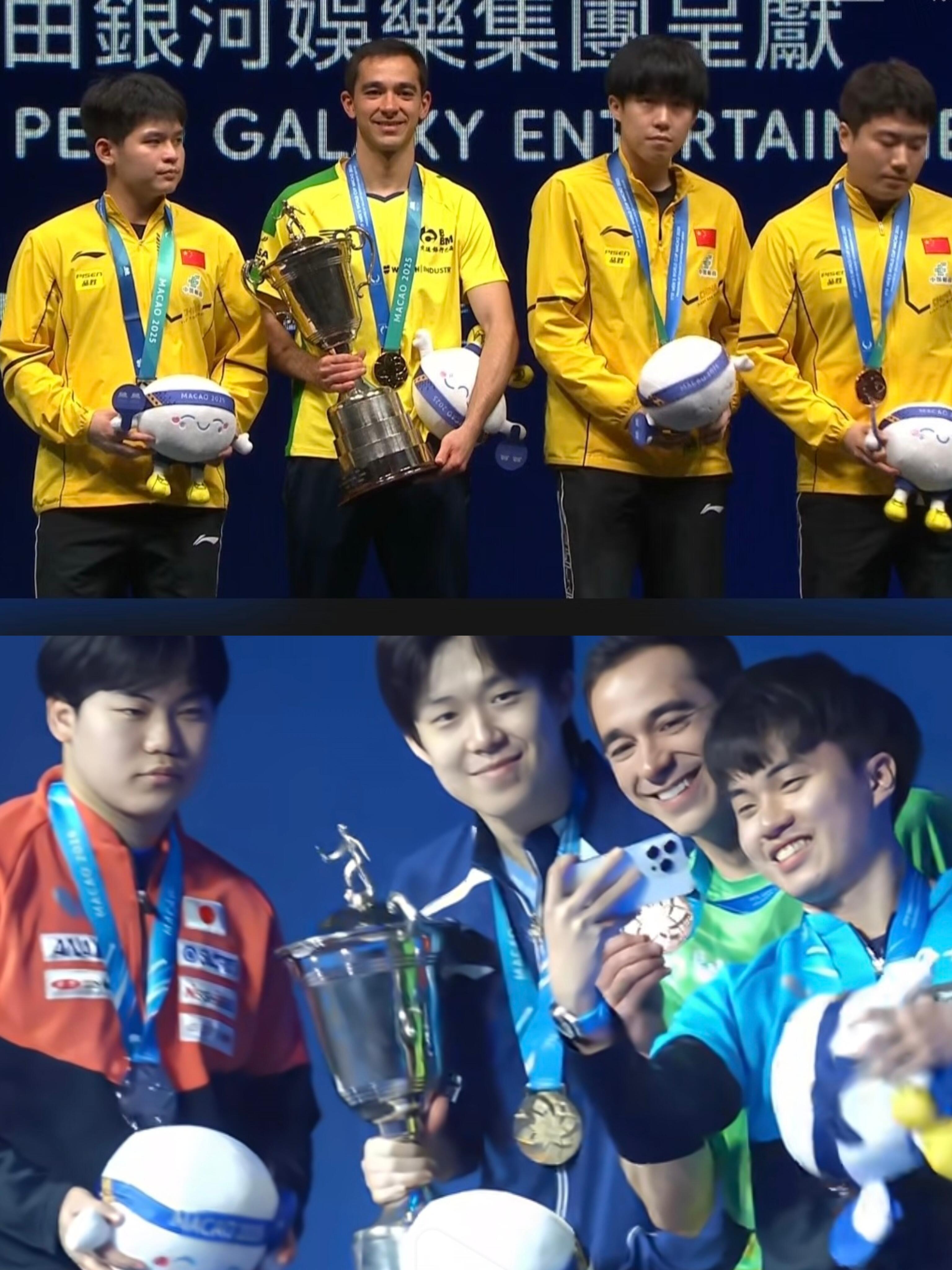 两次世界杯合影，去年三个不嘻嘻今年一个不嘻嘻 