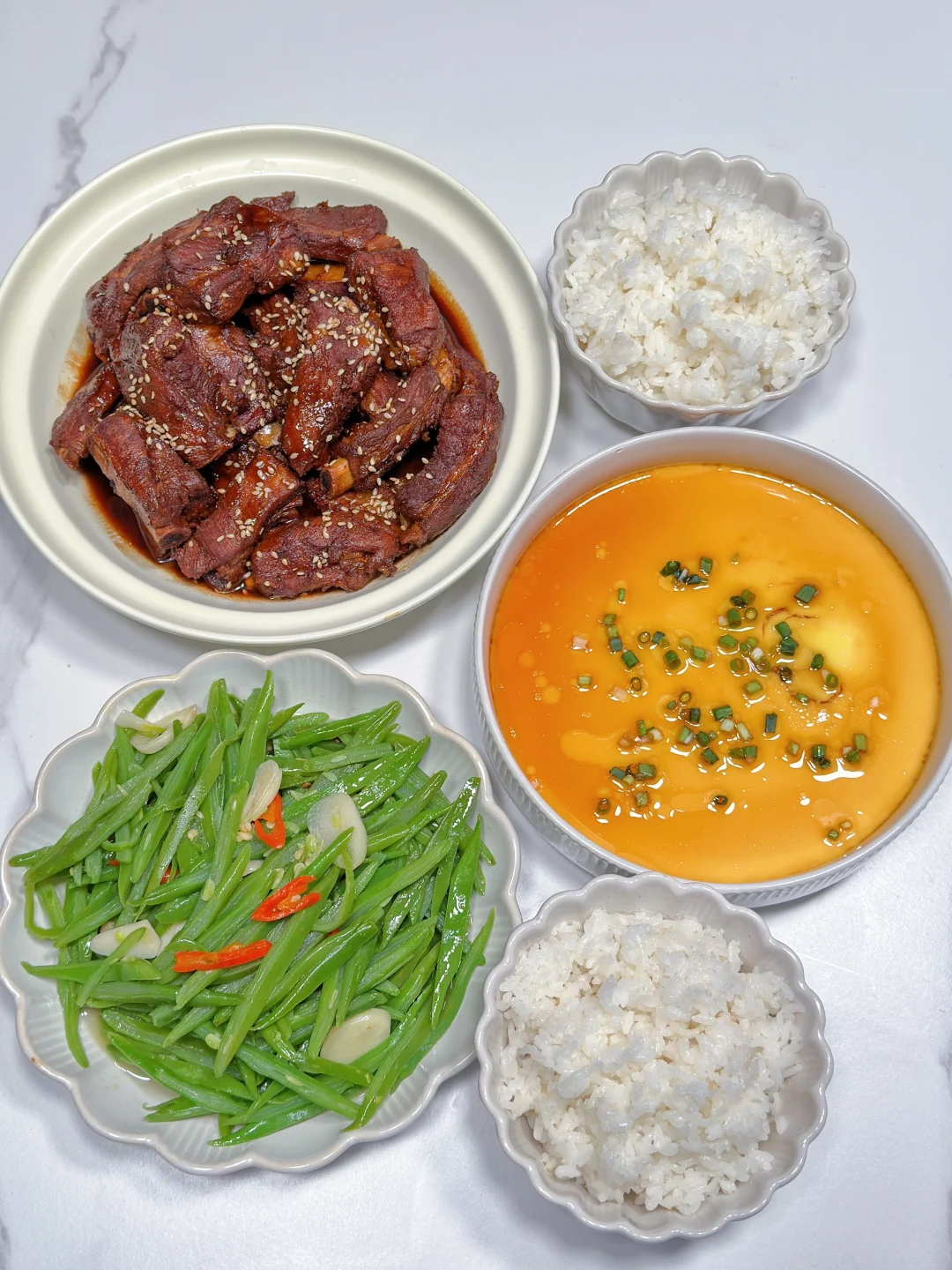 ✅晚餐分享｜红烧排骨➕蒸鸡蛋羹➕素炒芸豆丝