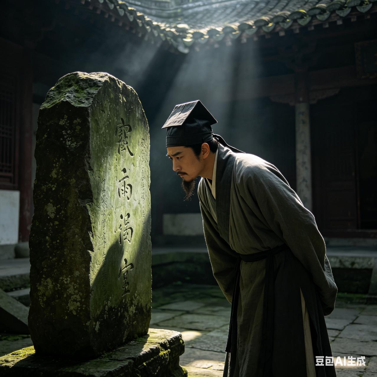 姑苏城外有座石公庙，院中立着一块大青石。石上刻有文字，历经千年风雨，字迹虽已模糊