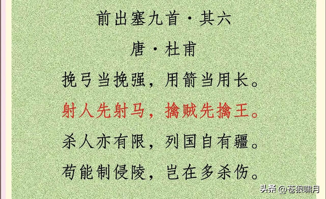 射人先射马，擒贼先擒王！看到杜甫的诗句，苍狼无比崇敬千余年前的诗圣，他怎么料事如