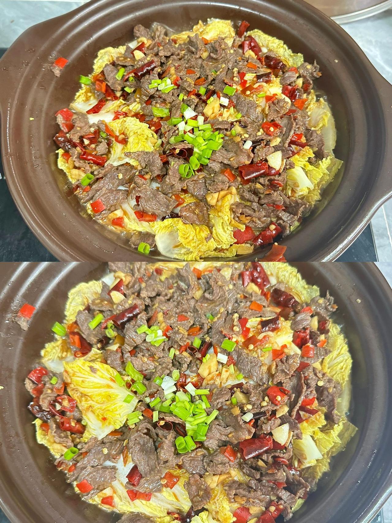 下饭菜，剁椒牛肉煲，真的巨好吃的牛肉做法
真的推荐你们都去试试！狂炫了两碗饭
牛