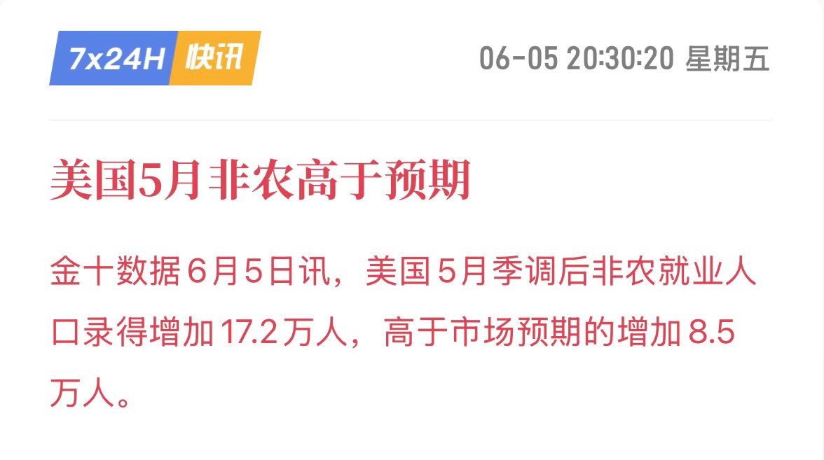 非农超预期，17.2万打爆多头幻想。宋希清的空单，又等到了一个完美助攻！币圈区块