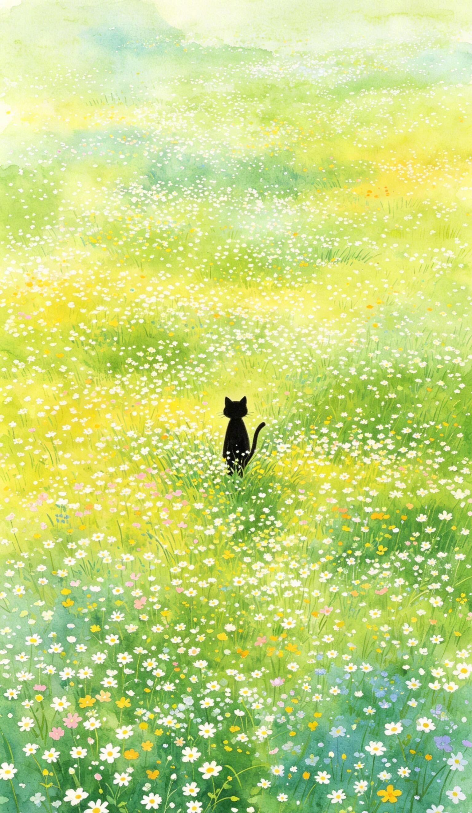 花海中央的小猫 