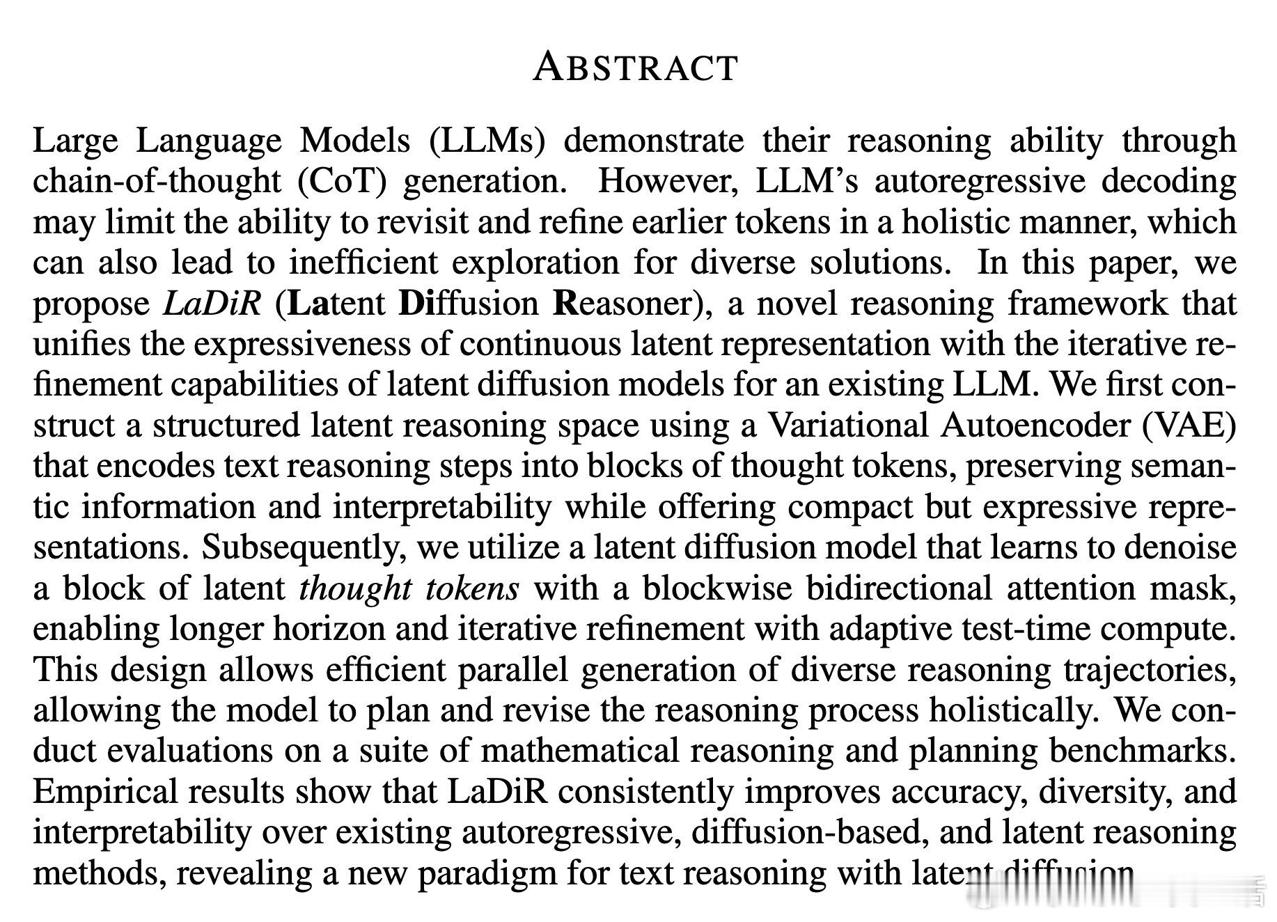 [LG]《LaDiR: Latent Diffusion Enhances LL