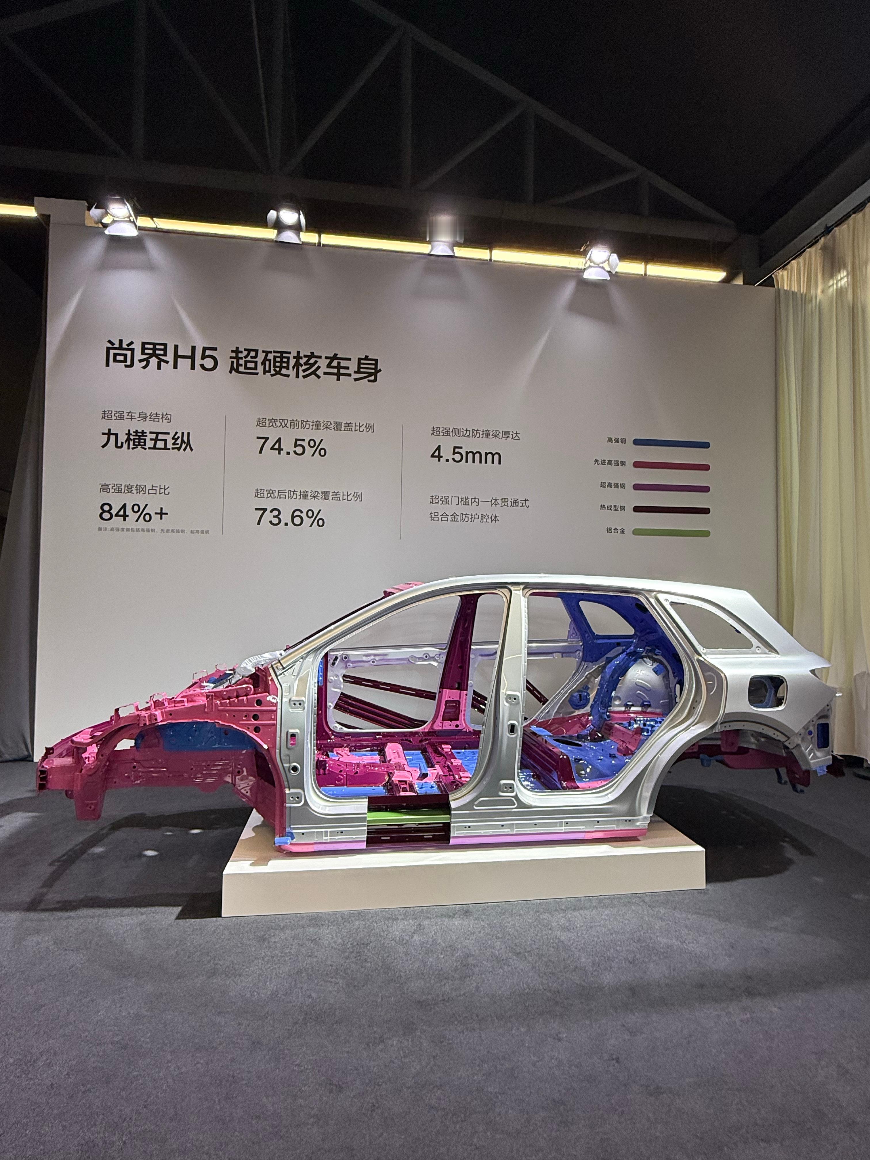 尚界H5的白车身解密啦，“九横五纵”骨架设计，高强钢+铝合金融合，强度直接拉满，