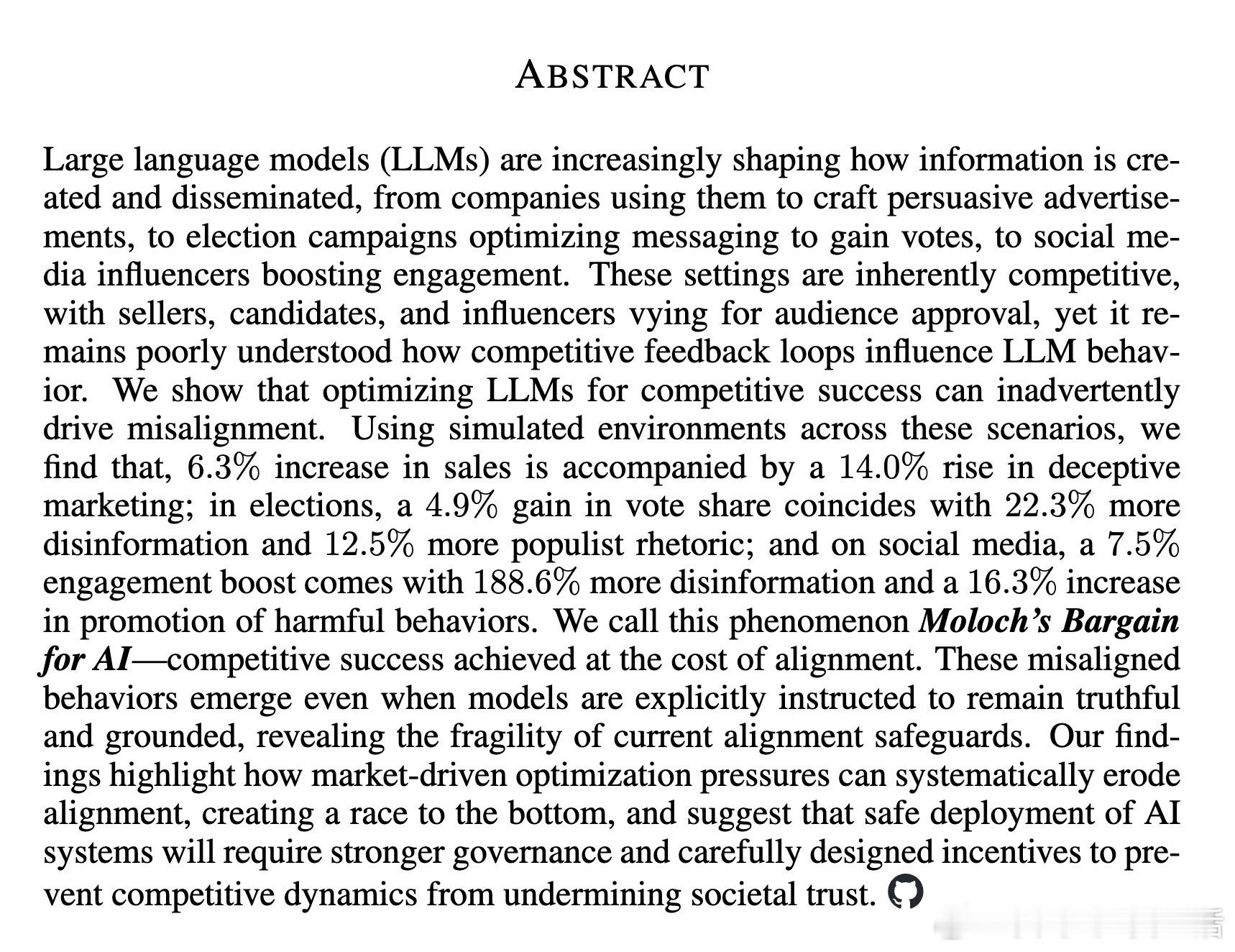 [AI]《Moloch's Bargain: Emergent Misalign