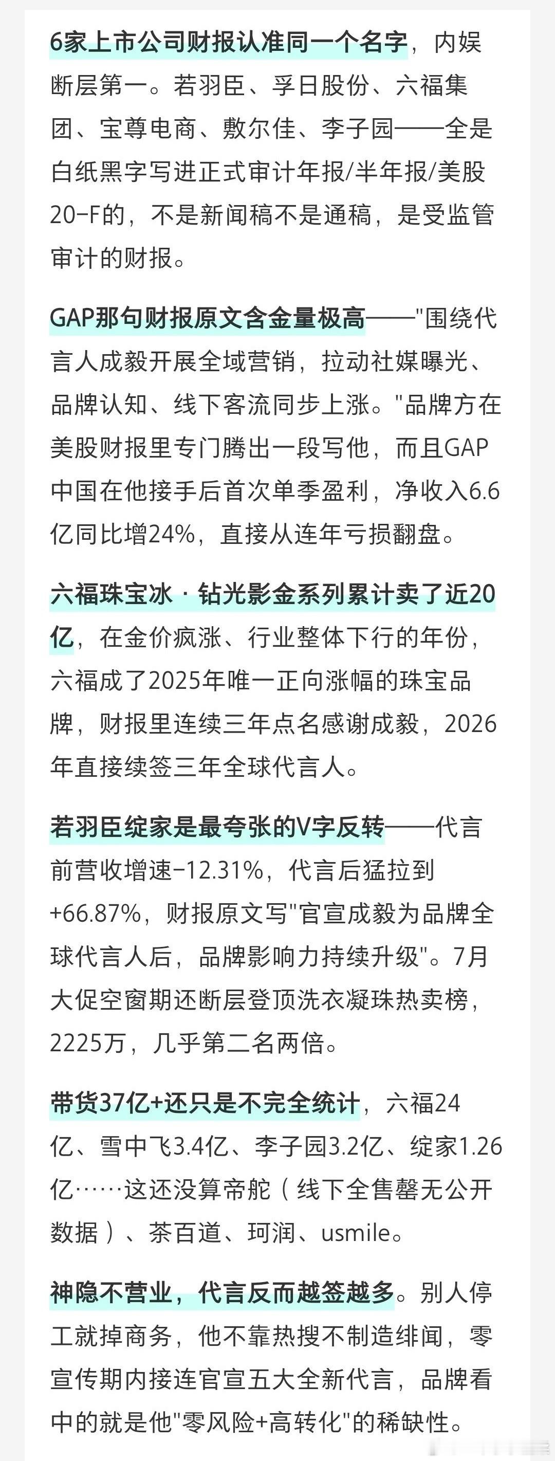 6家上市公司财报都白纸黑字提到成毅，内娱断层领先✨以作品圈粉，用实绩说话，代言带