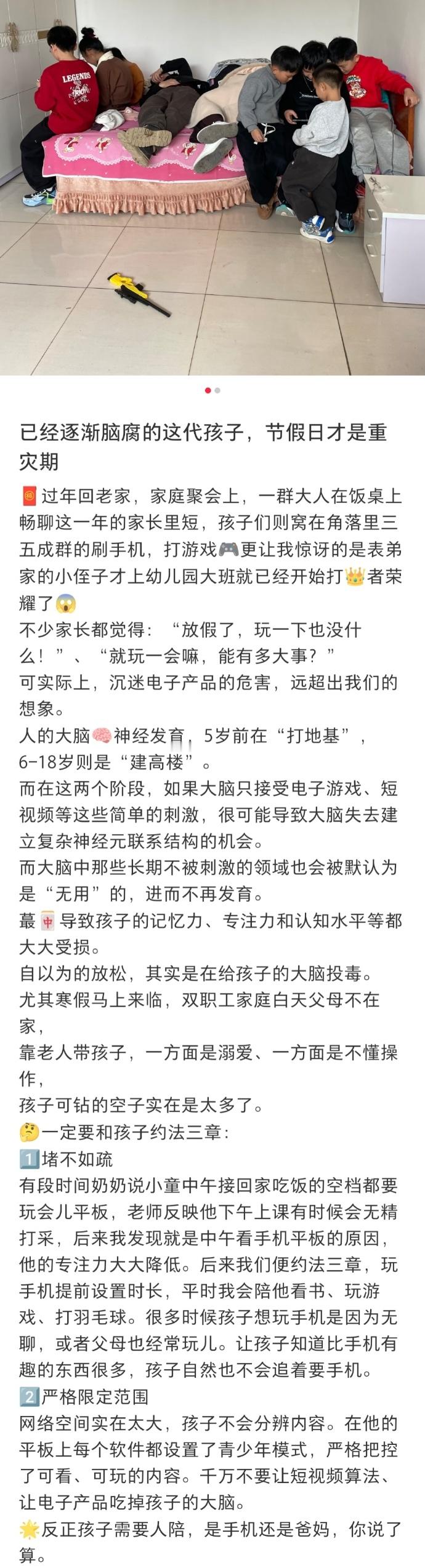 假期很多孩子，各种手机成瘾、短视频成瘾。如果家长能够协助孩子，发展一个适当的需要