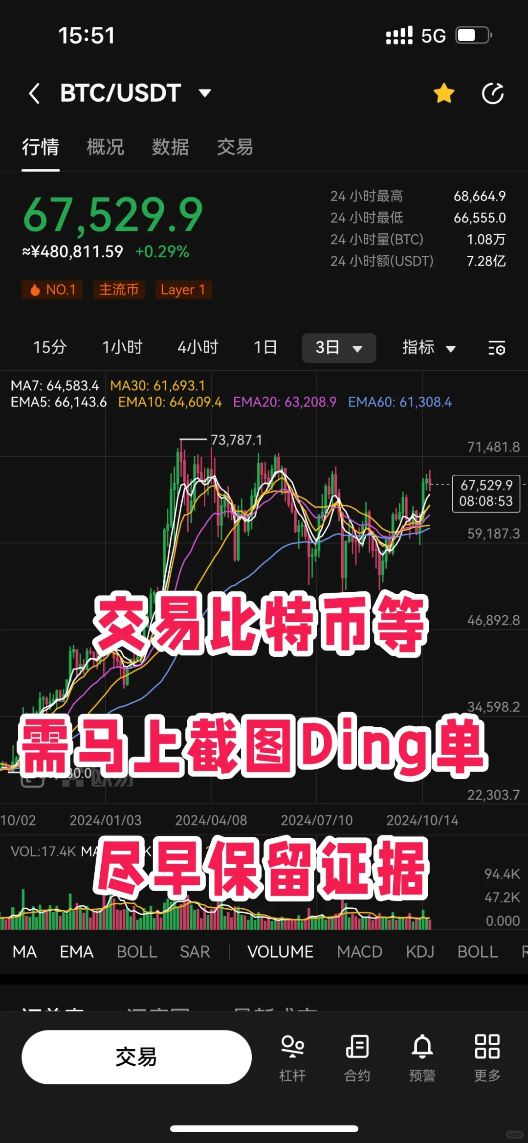 交易比特币等，需马上对订单截图等保留证据