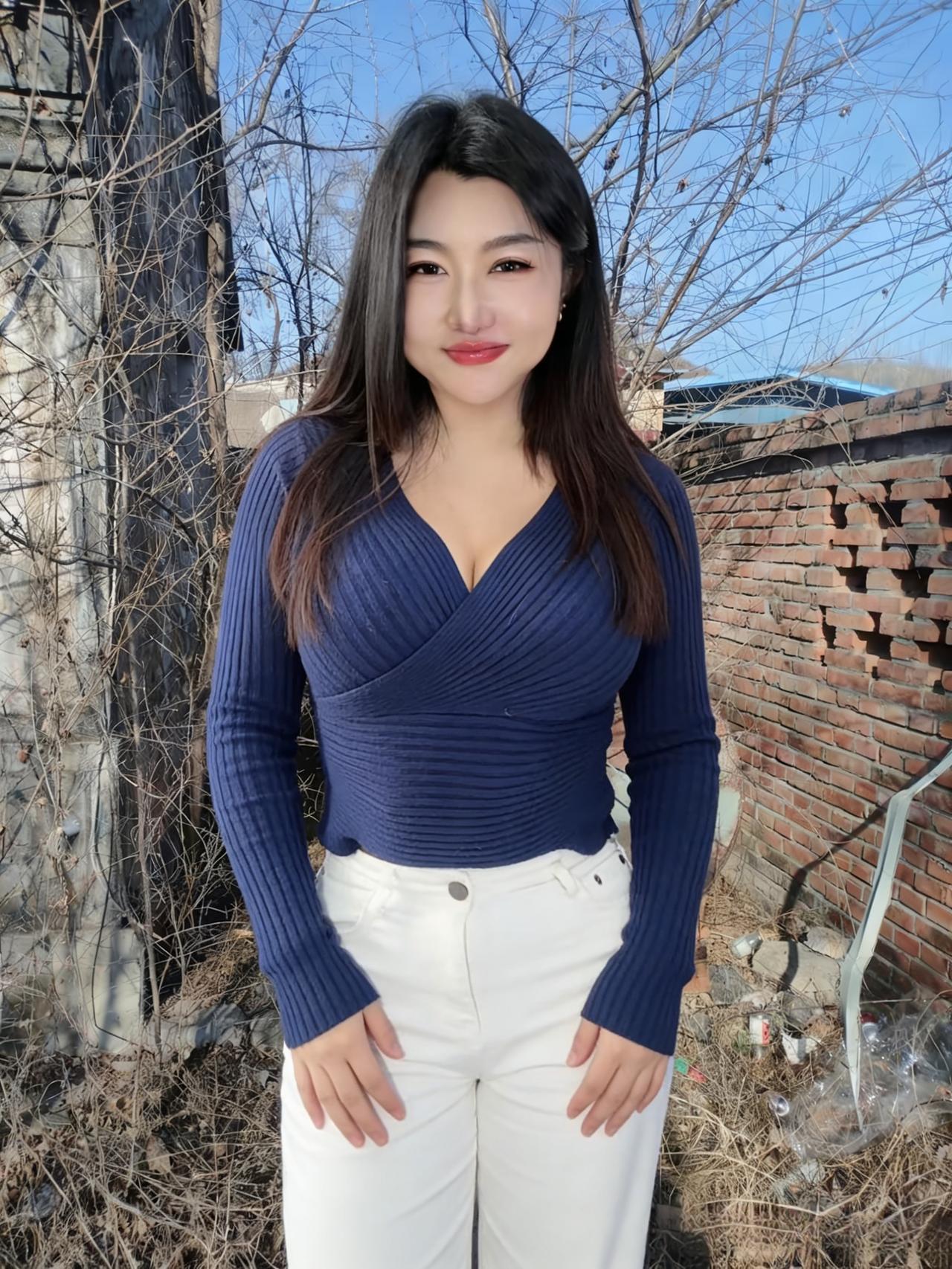 她站在那里，
不说话，就已经很动人。
风从远处的田野漫过来，
轻轻拂过她的衣角，