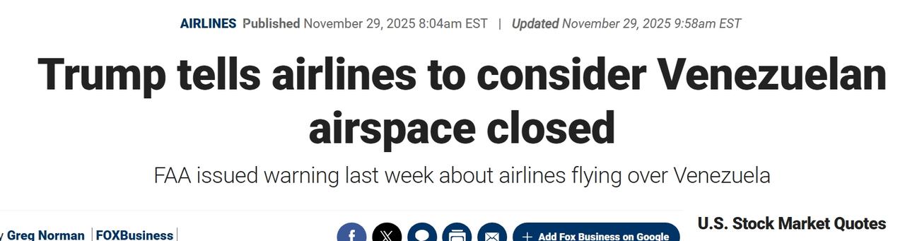 要动手了？特朗普表示考虑全面关闭委内瑞拉空域。
当地时间周六，特朗普在Truth