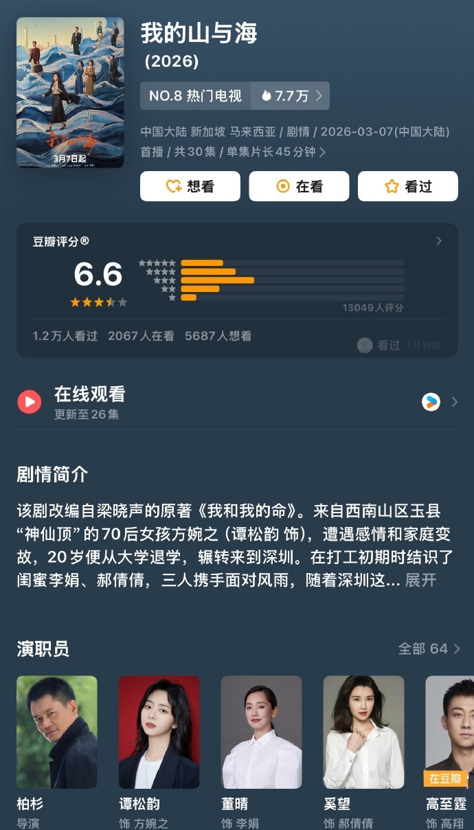《我的山与海》豆瓣开分6.6，高了低了？ 