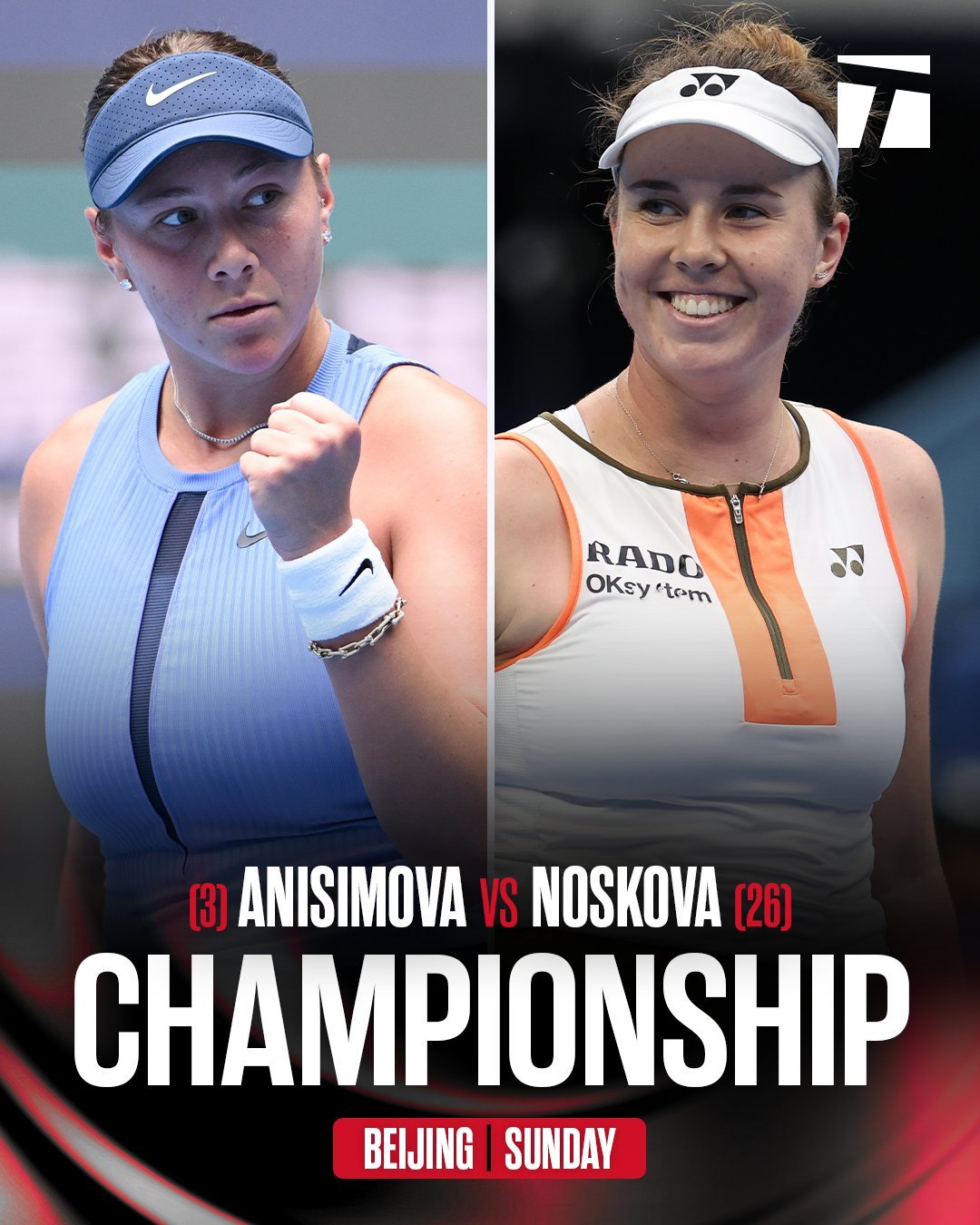 网球talking大会 今晚7点中网女单决赛：阿尼西莫娃vs诺斯科娃，大家来预测