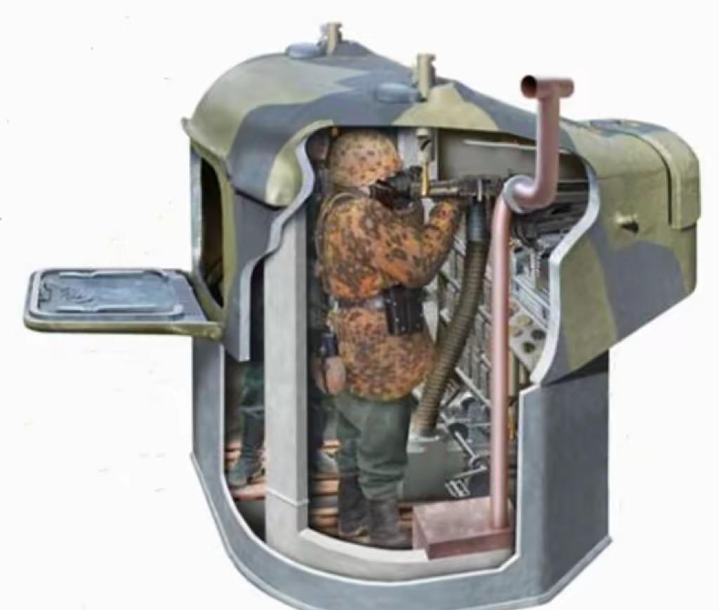 螃蟹不是海鲜，是铁壳子，埋地下，俩人蹲里头，一挺MG42，一个望远镜，外头雷区密