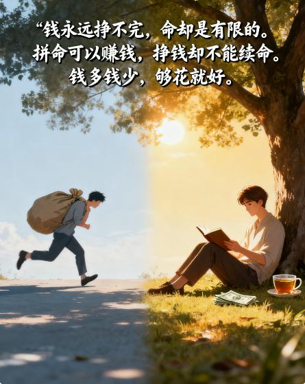 鲁迅先生： “钱永远挣不完，命却是有限的。拼命可以赚钱，挣钱却不能续命。钱多钱少