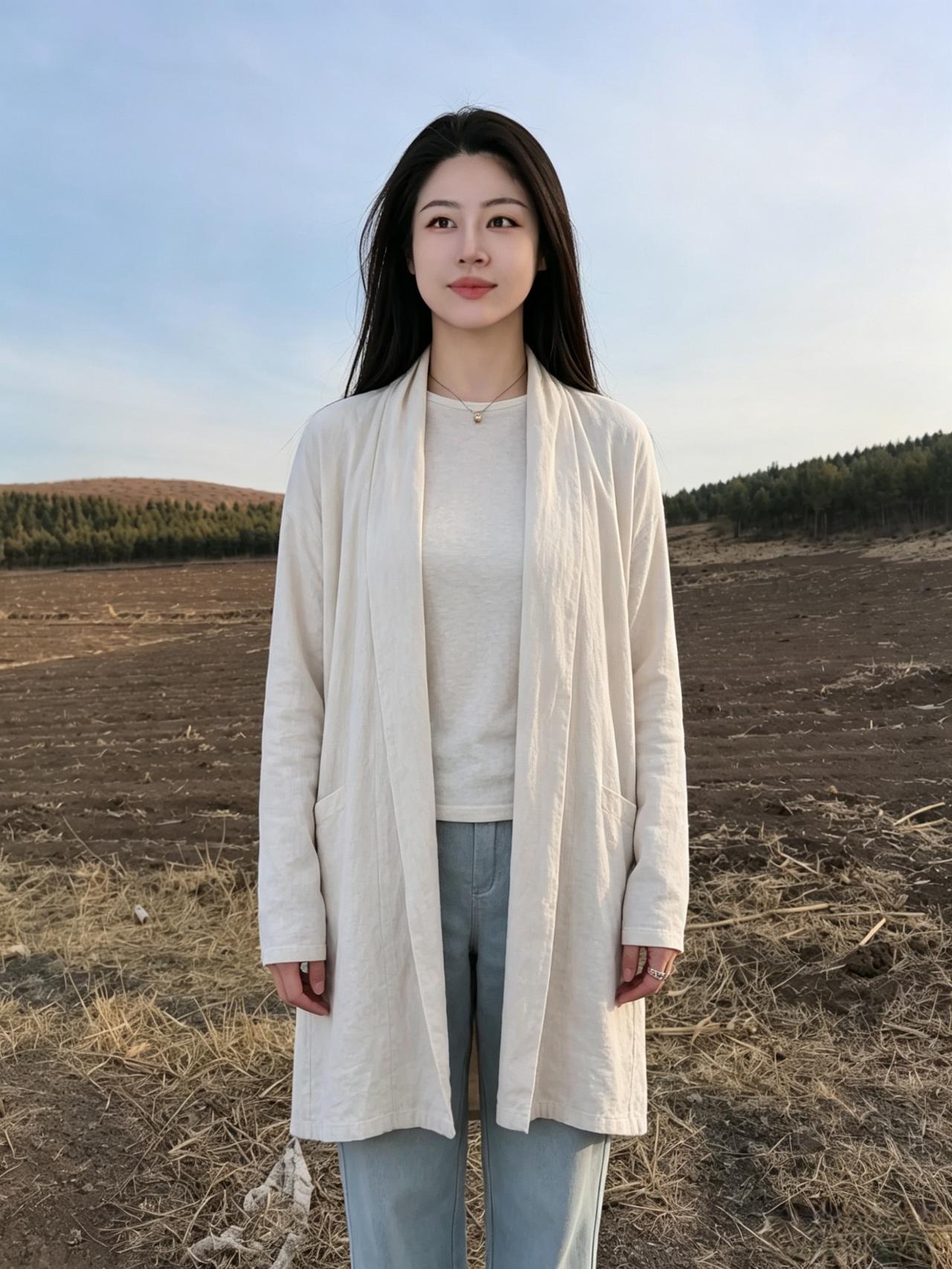 旷野长风里，悠然见玉人。
素衣尘不染，心与白云亲。