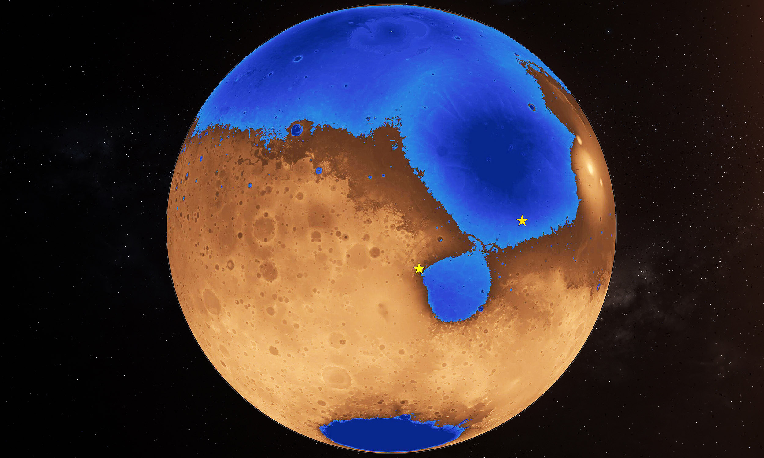 这项发现证实火星可能曾经是宜居的 记住这张图：36亿年前火星的样子，北半球好大一