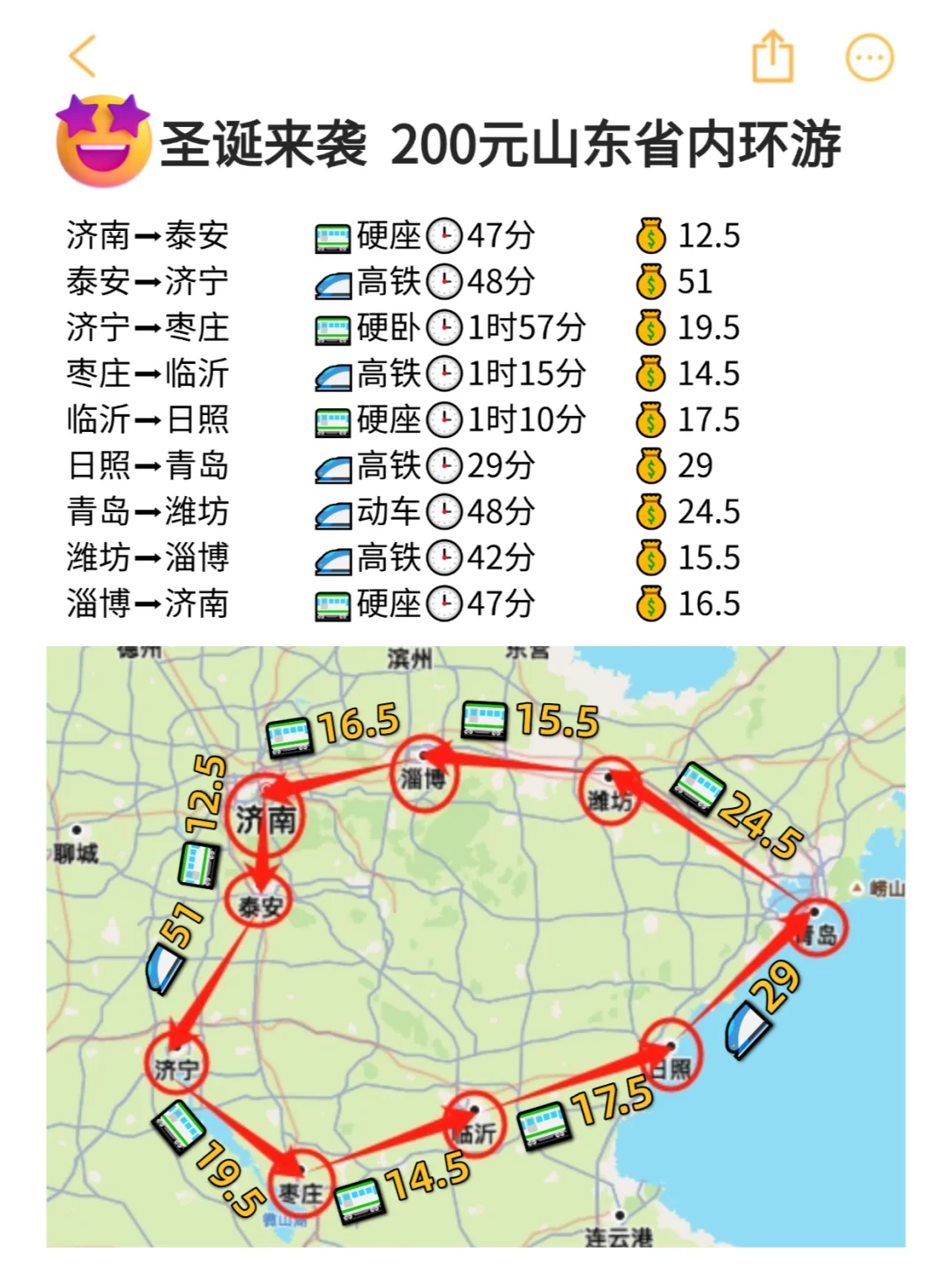 200元 山东省内环游9城