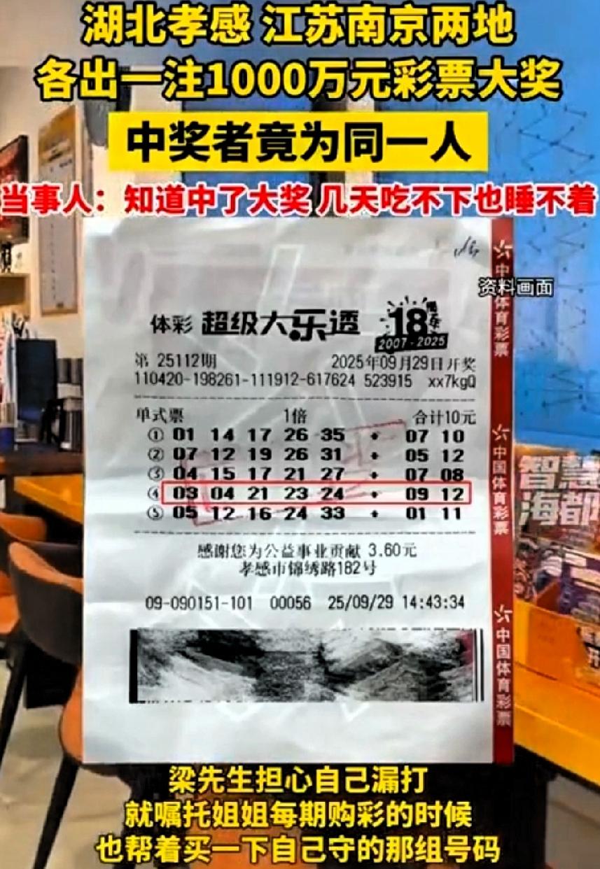 一个人狂揽2000万！
跨两省中2个千万彩票大奖，
这得是走了什么狗屎运呀！
