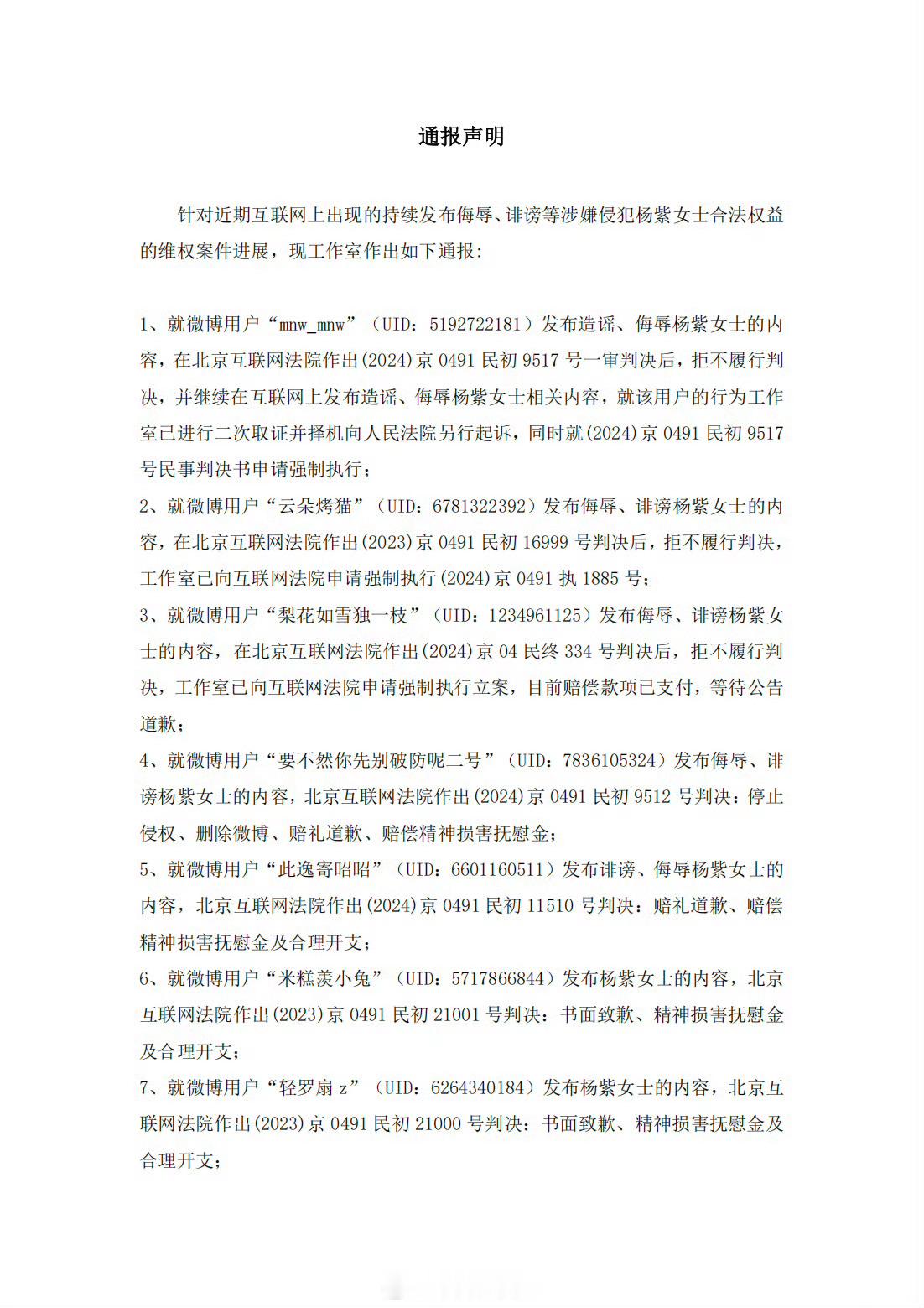 杨紫工作室通报告黑进展  支持杨紫维权！ 