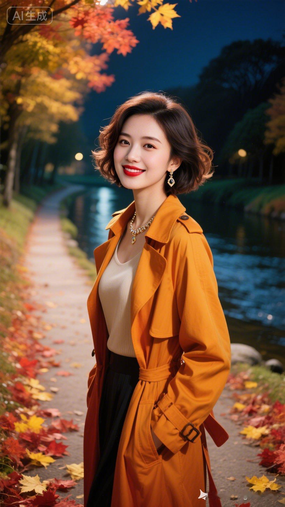 秋天的夜晚，她笑得很温暖，祝她幸福快乐每一天！。