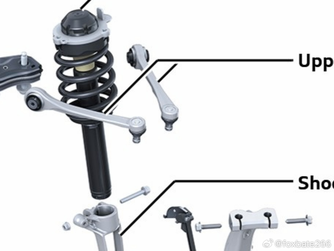 奥迪Q6_etron的PPE平台前腿。。。上面两个球头用两个螺丝了。。。不是从C