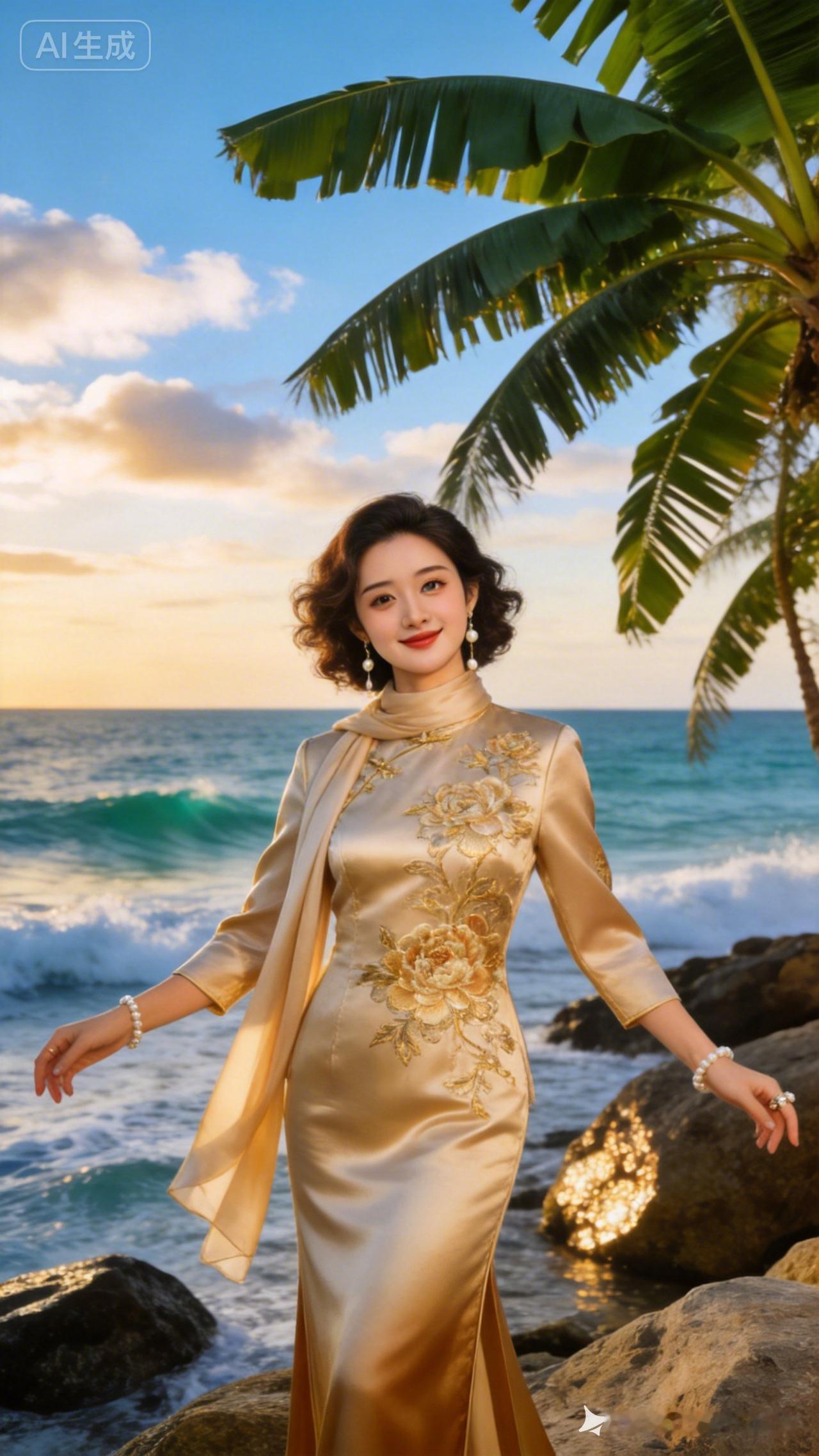 金光闪闪的海边晚宴礼服，惊艳你的每一个瞬间！🌊✨
