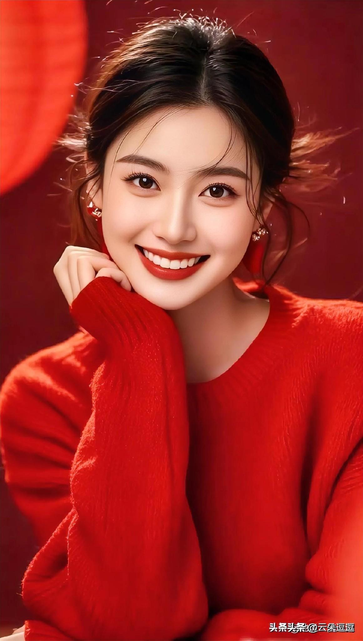 甜美笑容，红衣少女，温暖如春