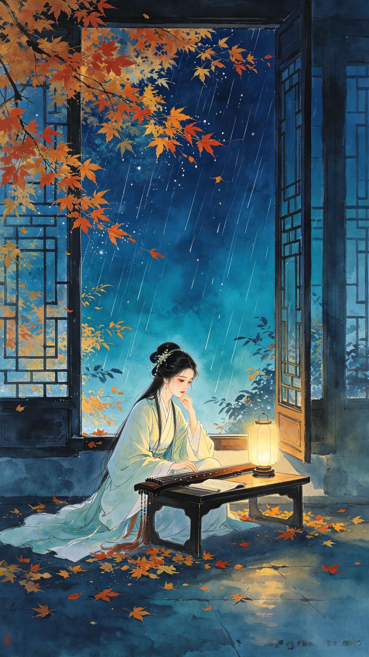 秋雨敲窗夜未休，
孤灯照影泪空流。
心中纵有千千结，
       
…………请