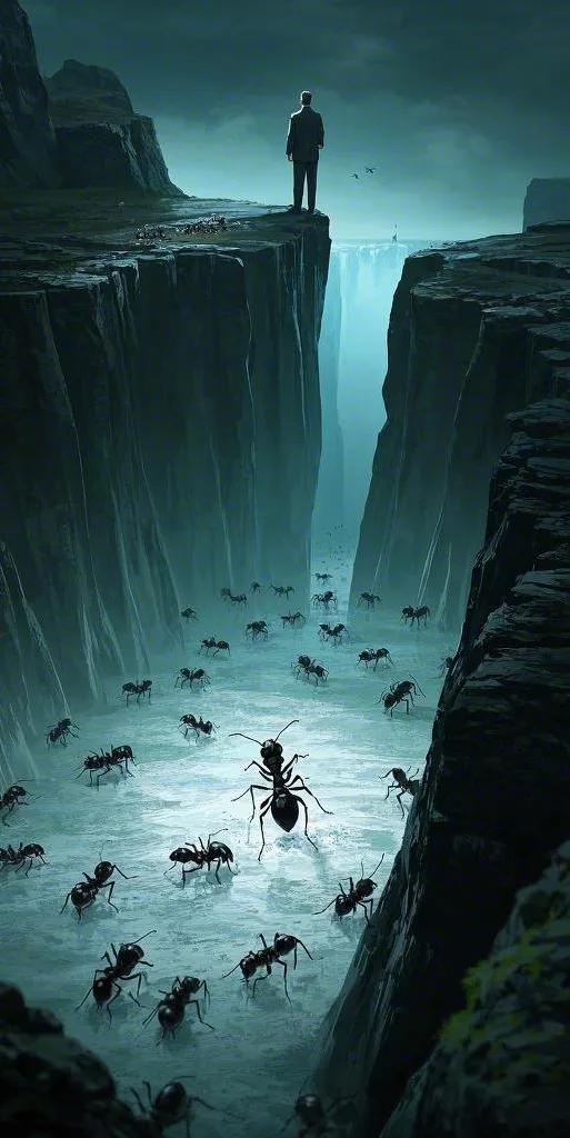 “人”随意的一个动作
一只蚂蚁掉入深渊
一群蚂蚁毫无办法
“人”对蚂蚁的一切
不