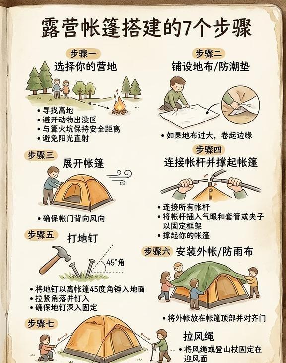 拒绝手忙脚乱！7步搞定帐篷搭建
第一次露营，是不是面对一堆撑杆和地钉头都大了？?