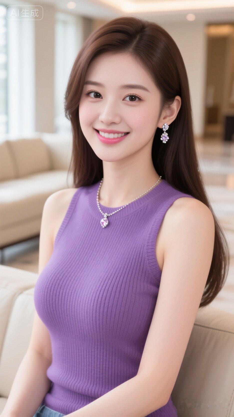 温柔微笑，紫色优雅，甜美动人