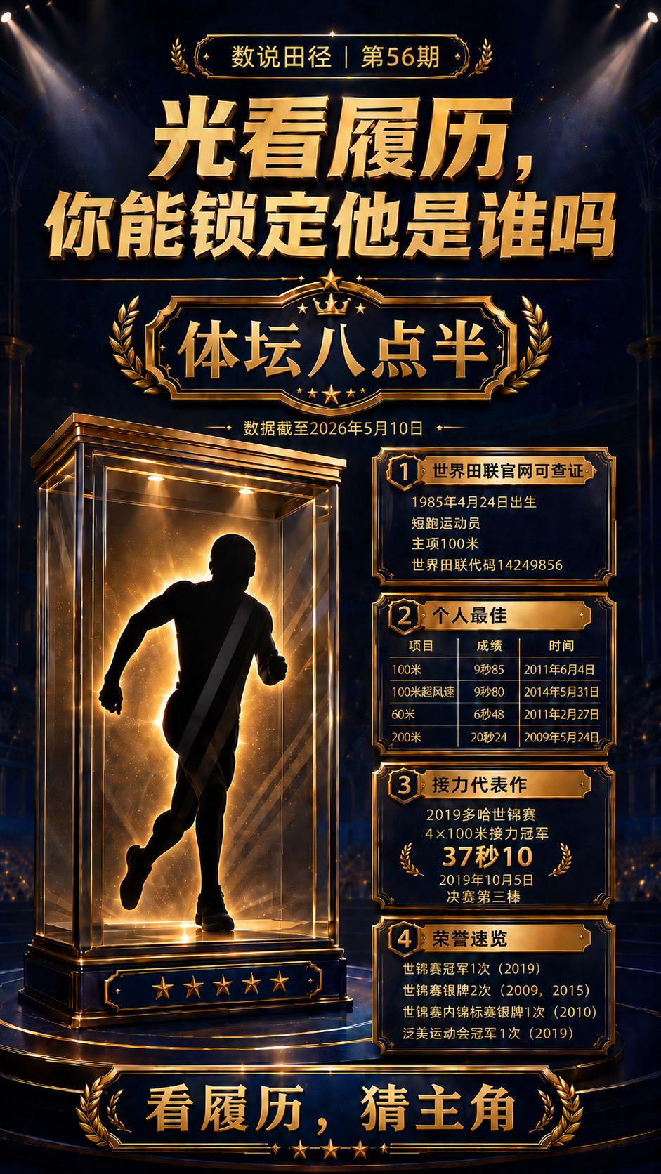 知名度一般但是非常厉害的运动员！是谁呢？跑步 运动员 短跑 世锦赛