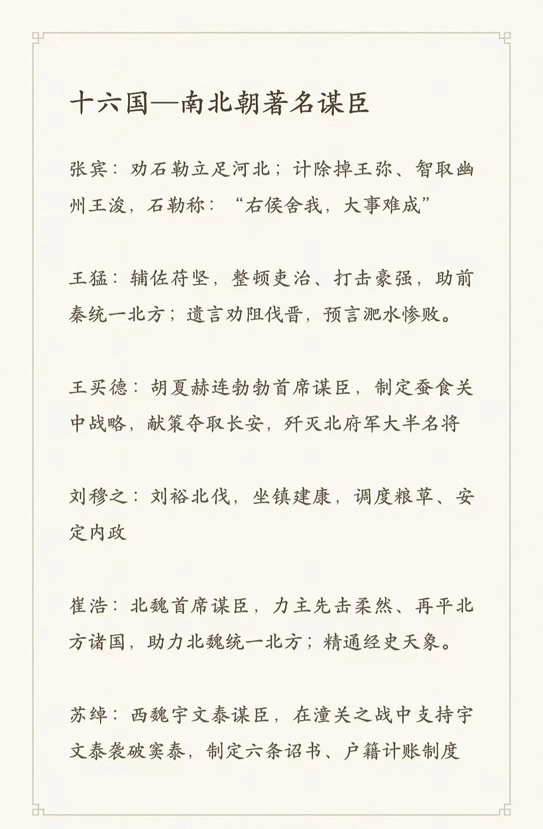 十六国—南北朝著名谋臣。