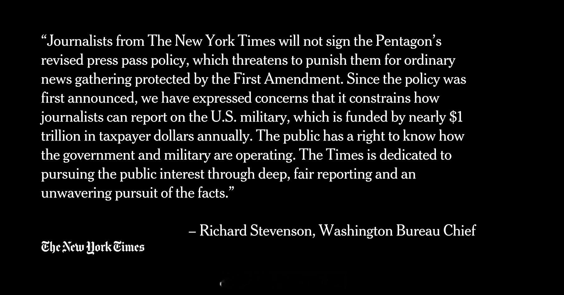五角大楼出台针对新闻机构的新规，要求所有驻五角大楼记者进入前必须签署保密协议，承