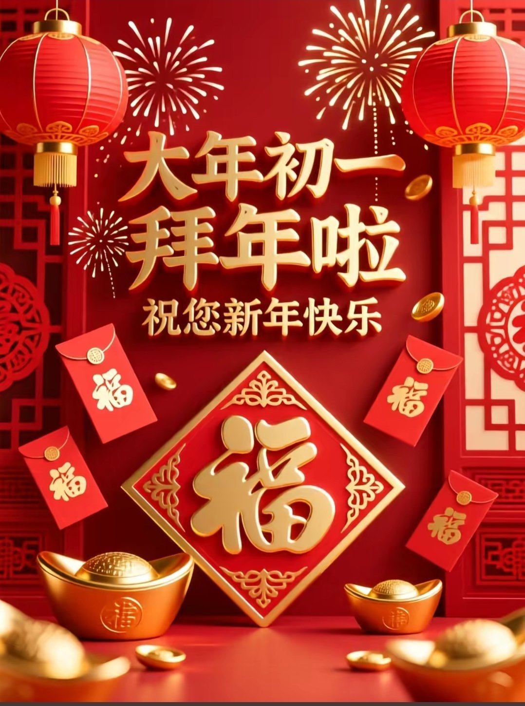 大年初一迎马年，新年新气象 马年行大运，大年初一，拜年啦开门见喜，迎面来财！ 